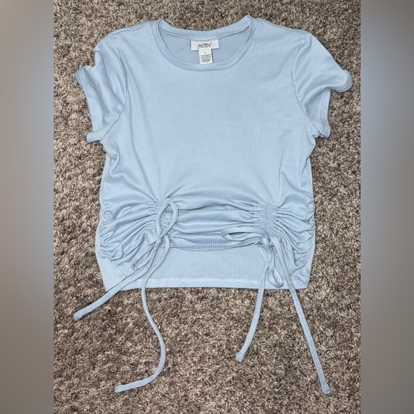 Just Polly Ribbed Blue Top - Picture 1 of 4